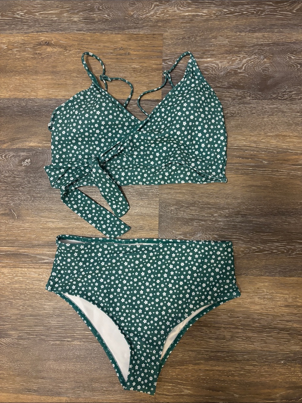Shein Green Floral High-Waist Bikini Set